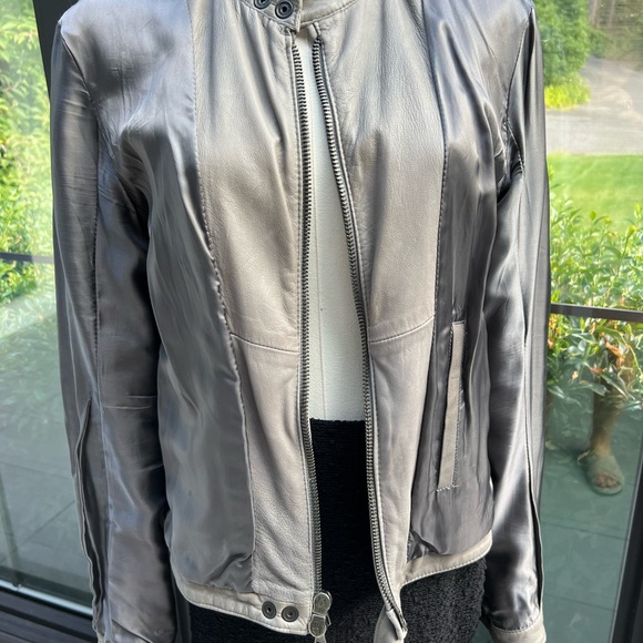 Gray leather motorcycle jacket by S.W.O.R.D. London - Picture 8 of 9